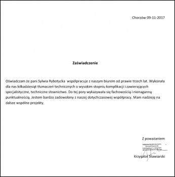 Referencje MójTłumacz Sylwia Rybotycka